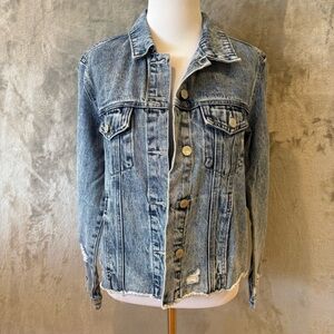 Vervet Classic Crop Blue Soul Distressed Denim Acid Wash Wmn’s Jacket Sz S